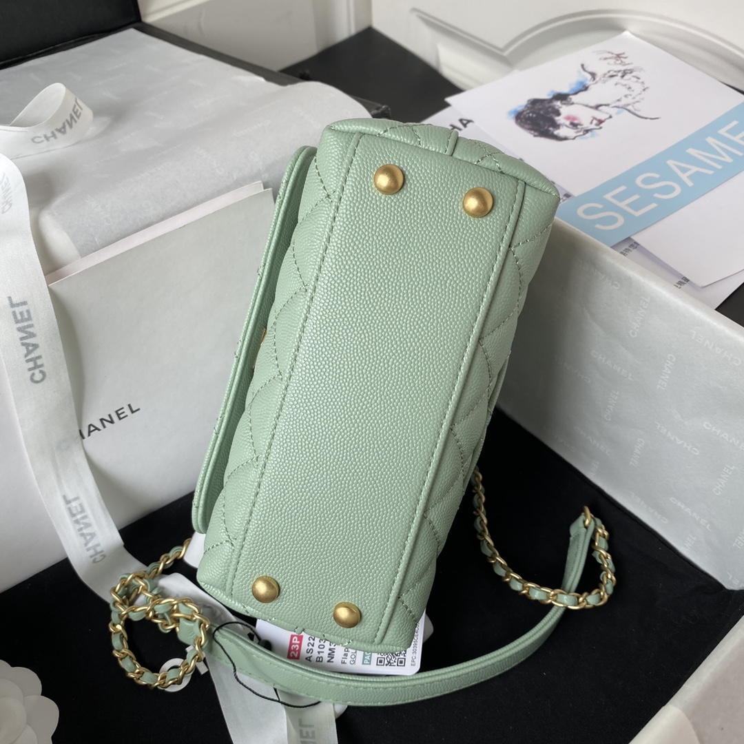 Coco Handle Mini Grained Calfskin Handbag With Top Handle AS2215 Jade Green